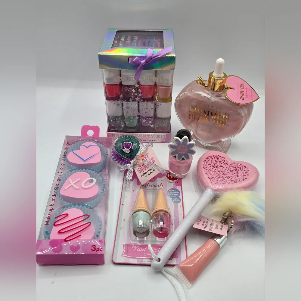 LOT of NWT Girl's Fashion & Fun Nail Polish Lip Gloss & More Pink Glitter